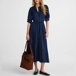 Madewell Tie-Waist Midi Shirtdress in navy blue Size 6